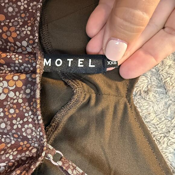 Motel Rocks Tintin Mini Dress Brown Floral Stretch Mesh Strappy XXS - Picture 11 of 14